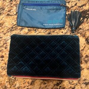 Blue Quilted Clutch with Tassel and travel bag